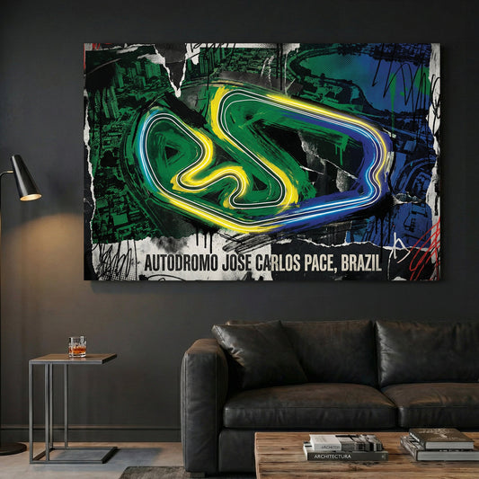 Interlagos racing track neon wall art print