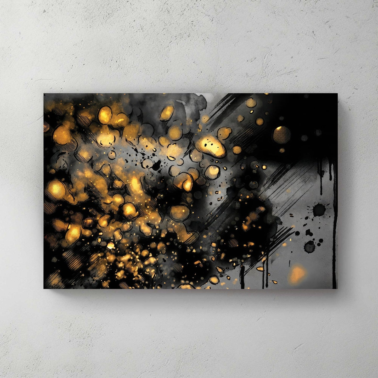 Gold orbs abstract mixed media wall art print