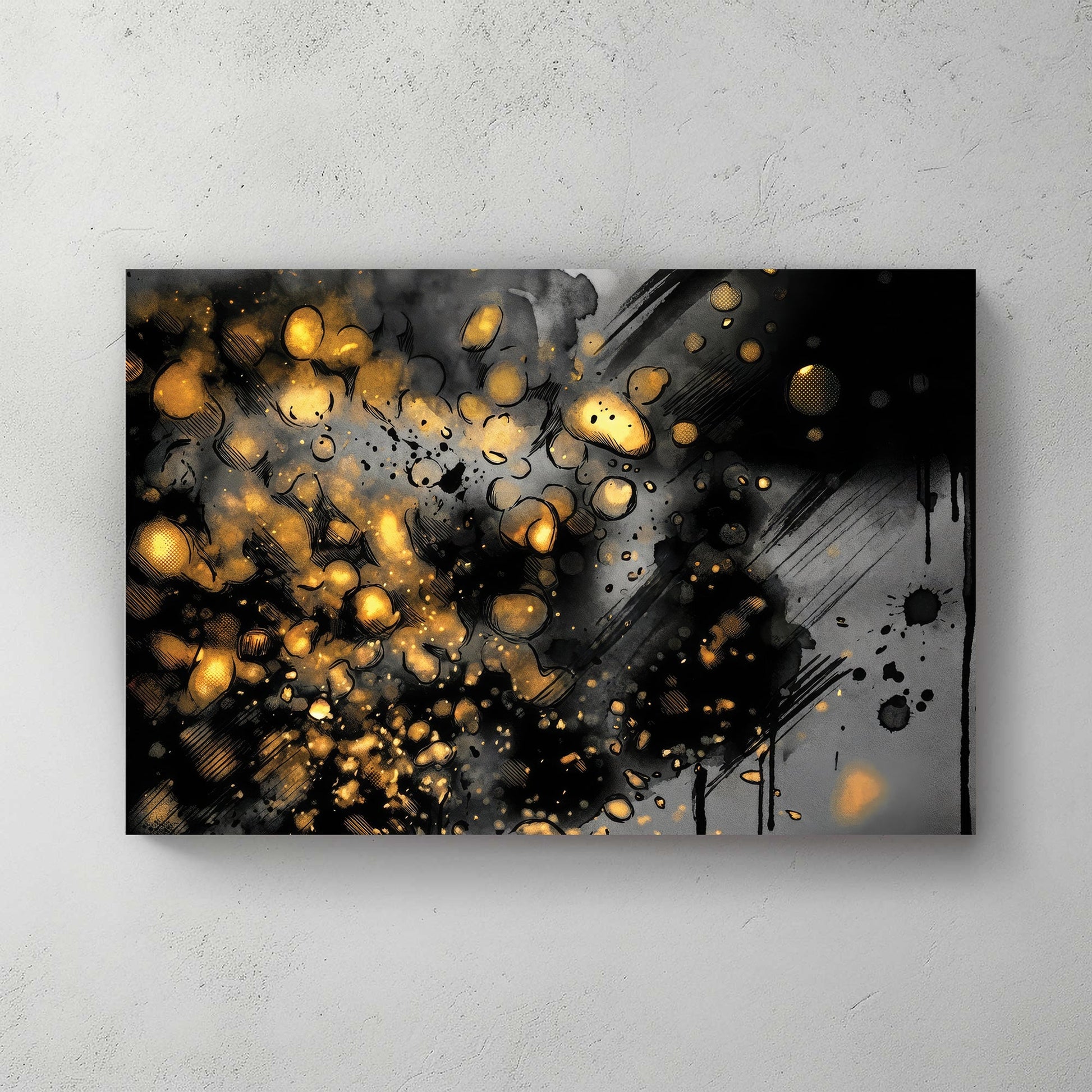 Gold orbs abstract mixed media wall art print