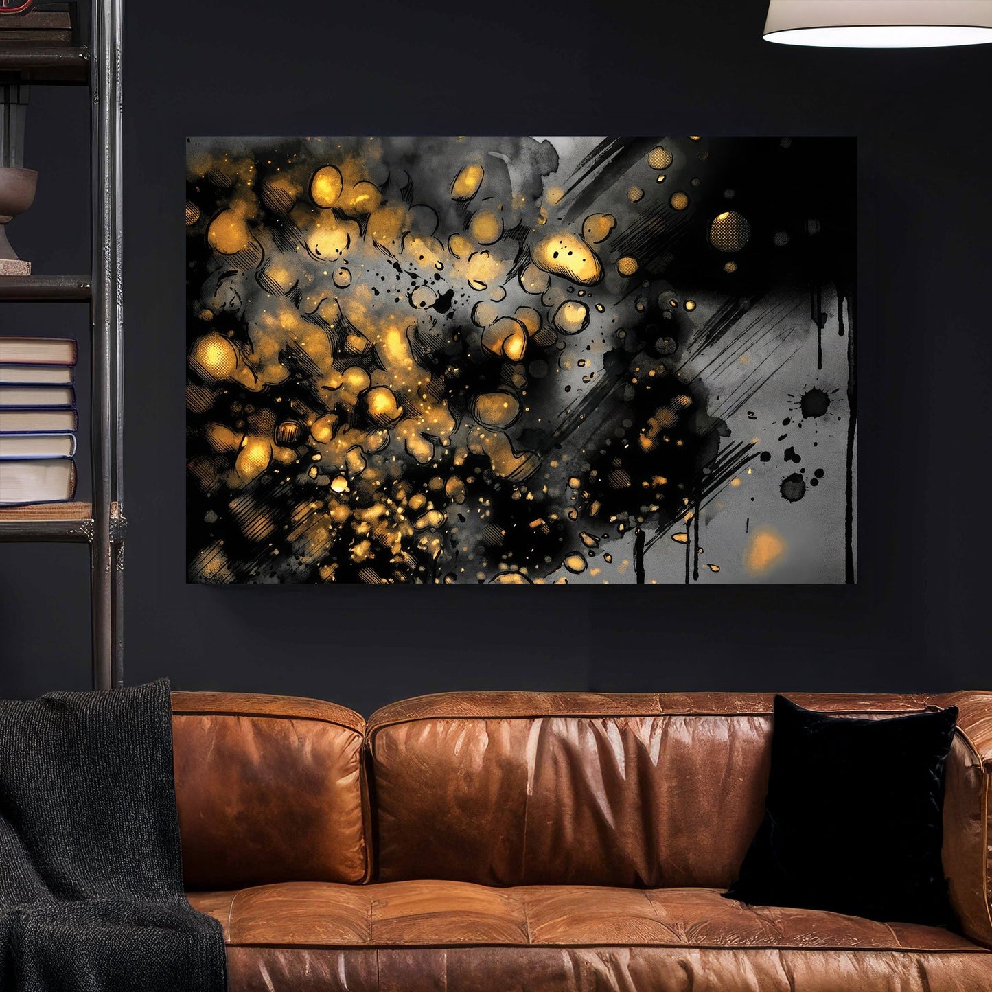 Gold orbs abstract mixed media wall art print