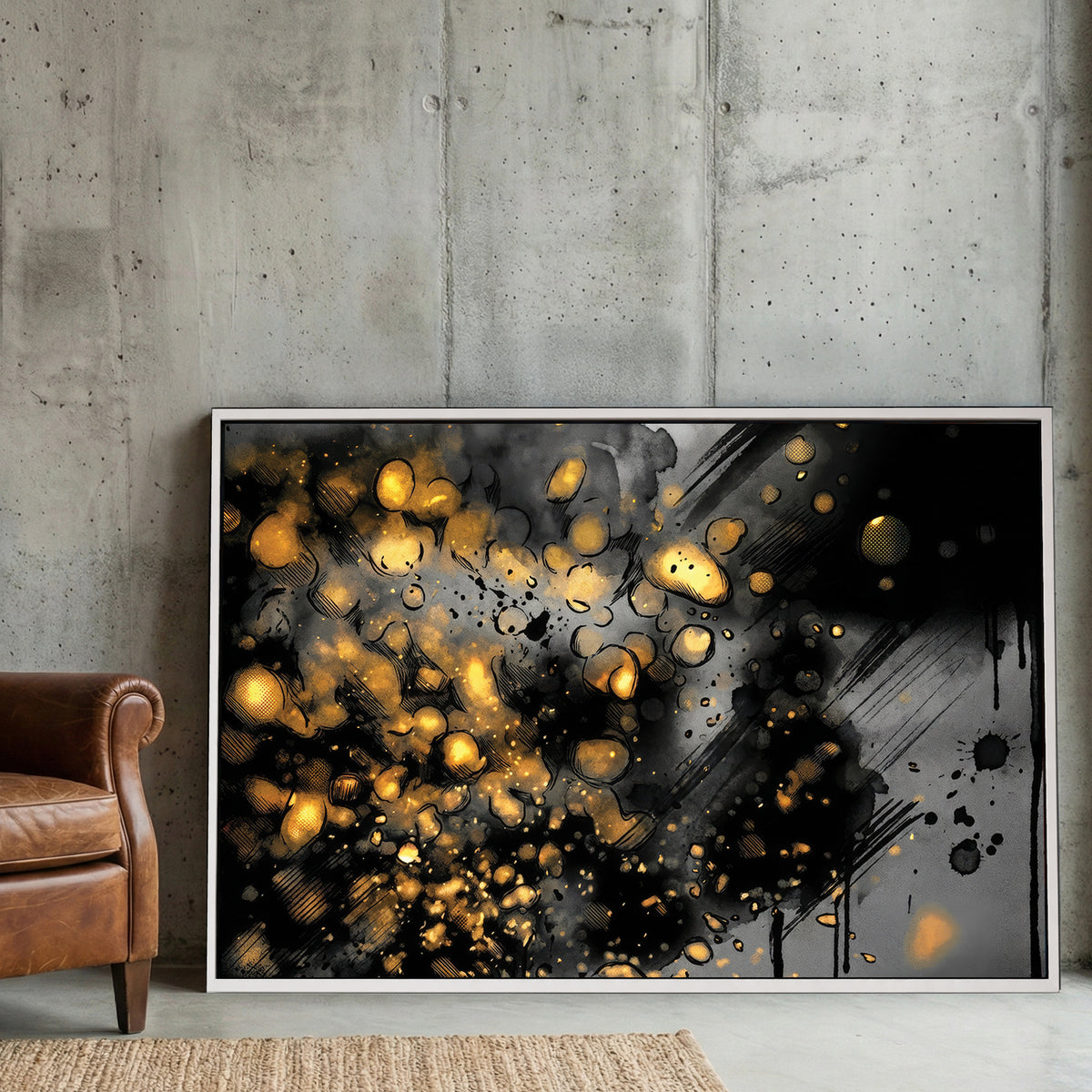 Gold orbs abstract mixed media wall art print