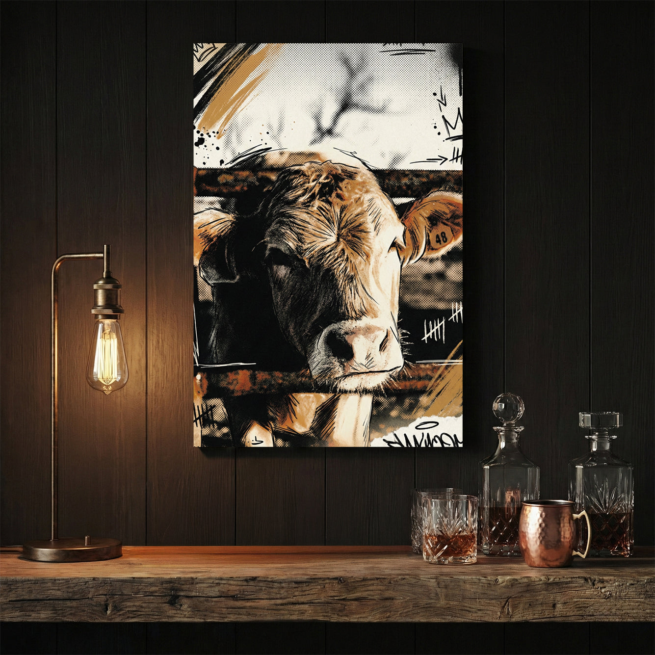 Cow portrait mixed media wall art print