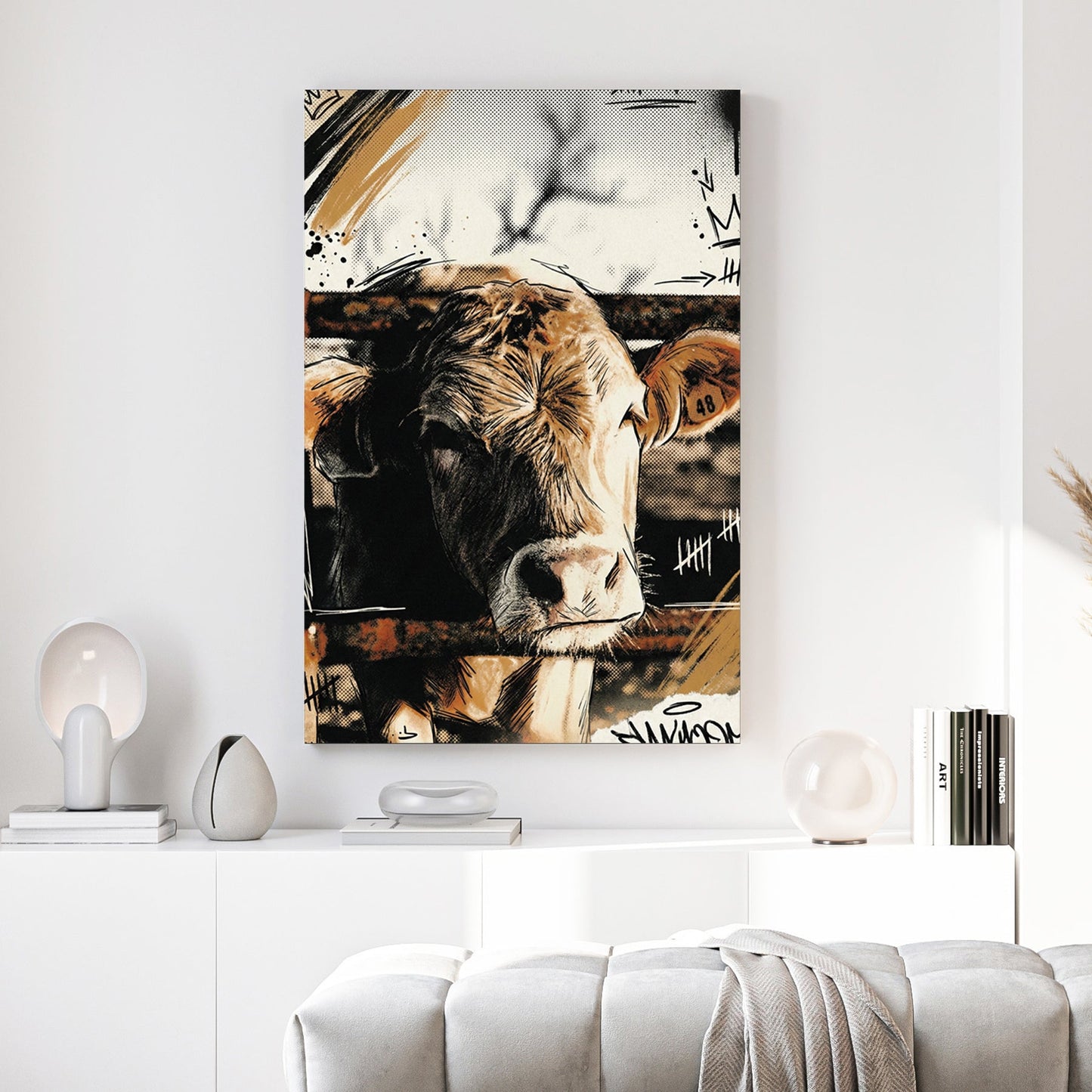 Cow portrait mixed media wall art print