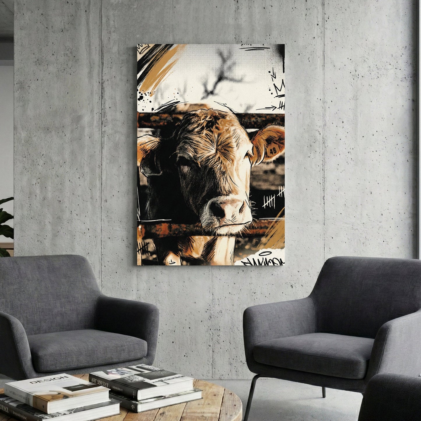 Cow portrait mixed media wall art print