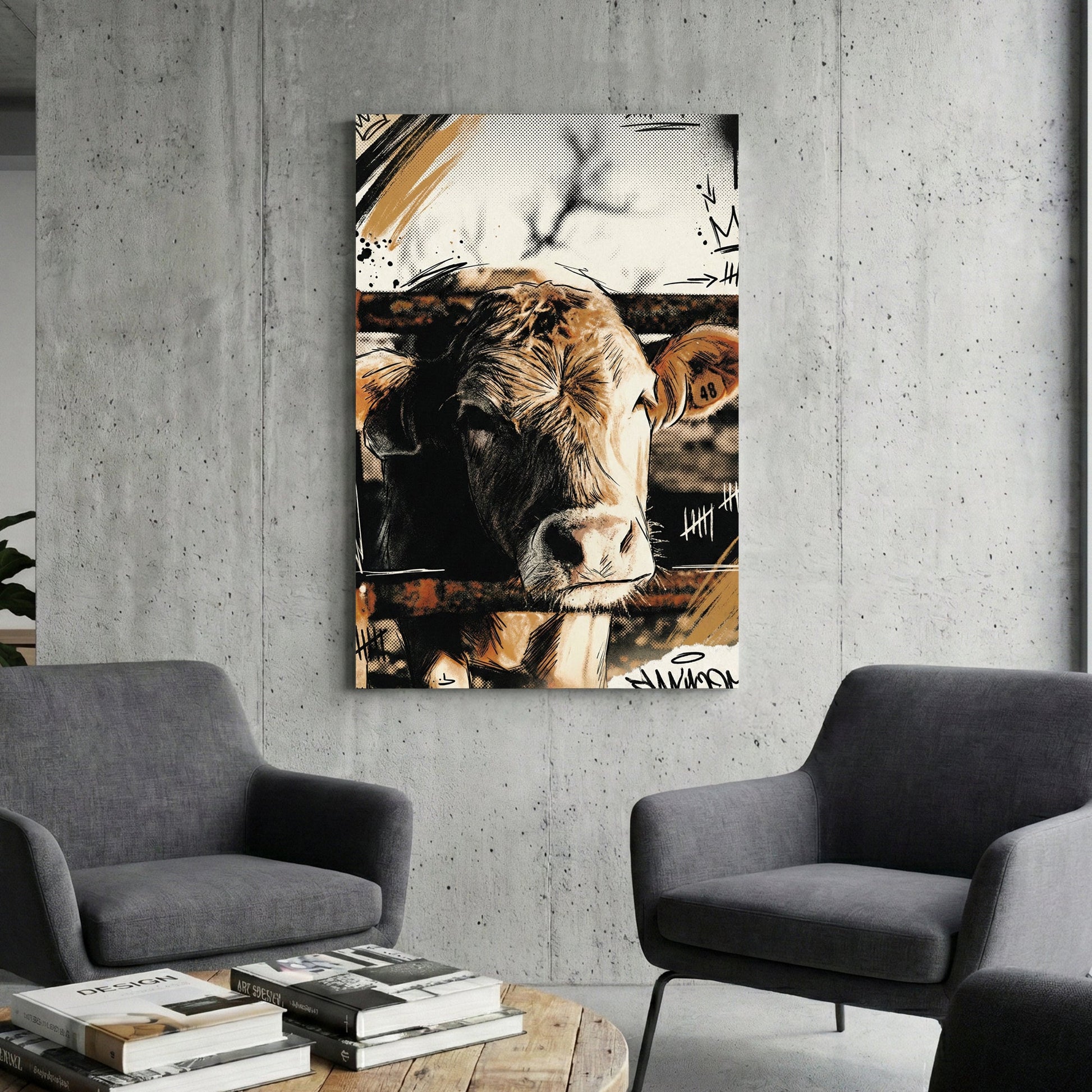 Cow portrait mixed media wall art print