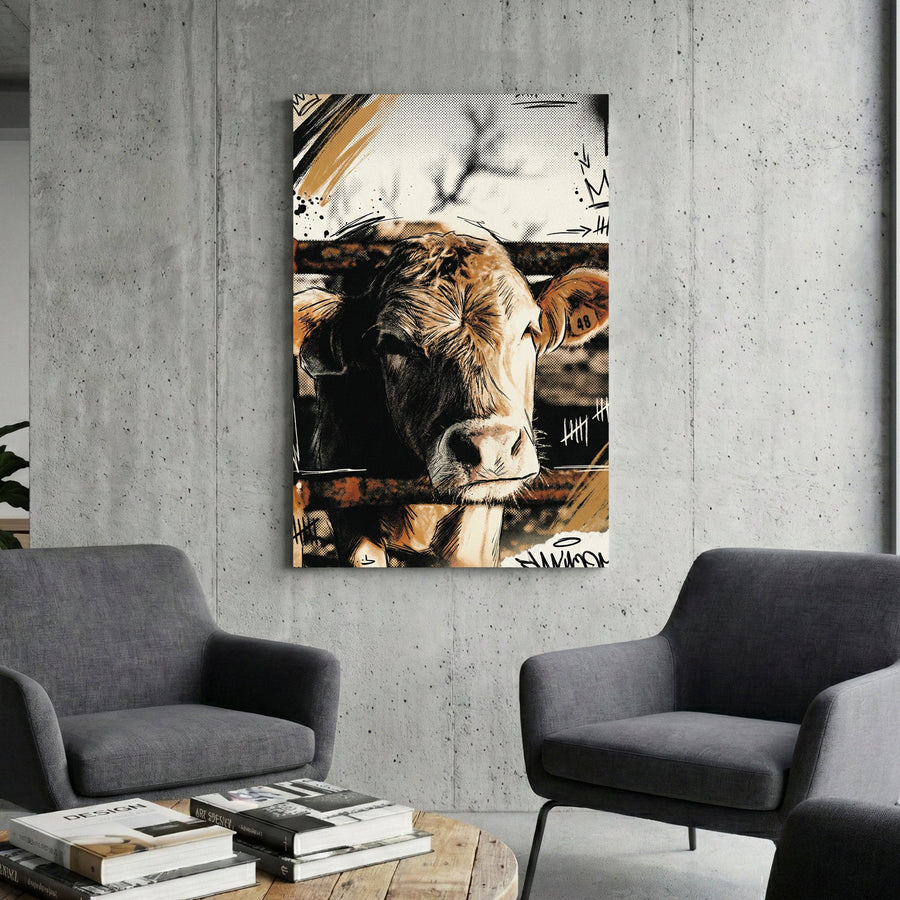 Cow portrait mixed media wall art print