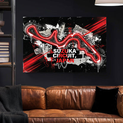 Suzuka circuit racing track neon wall art print