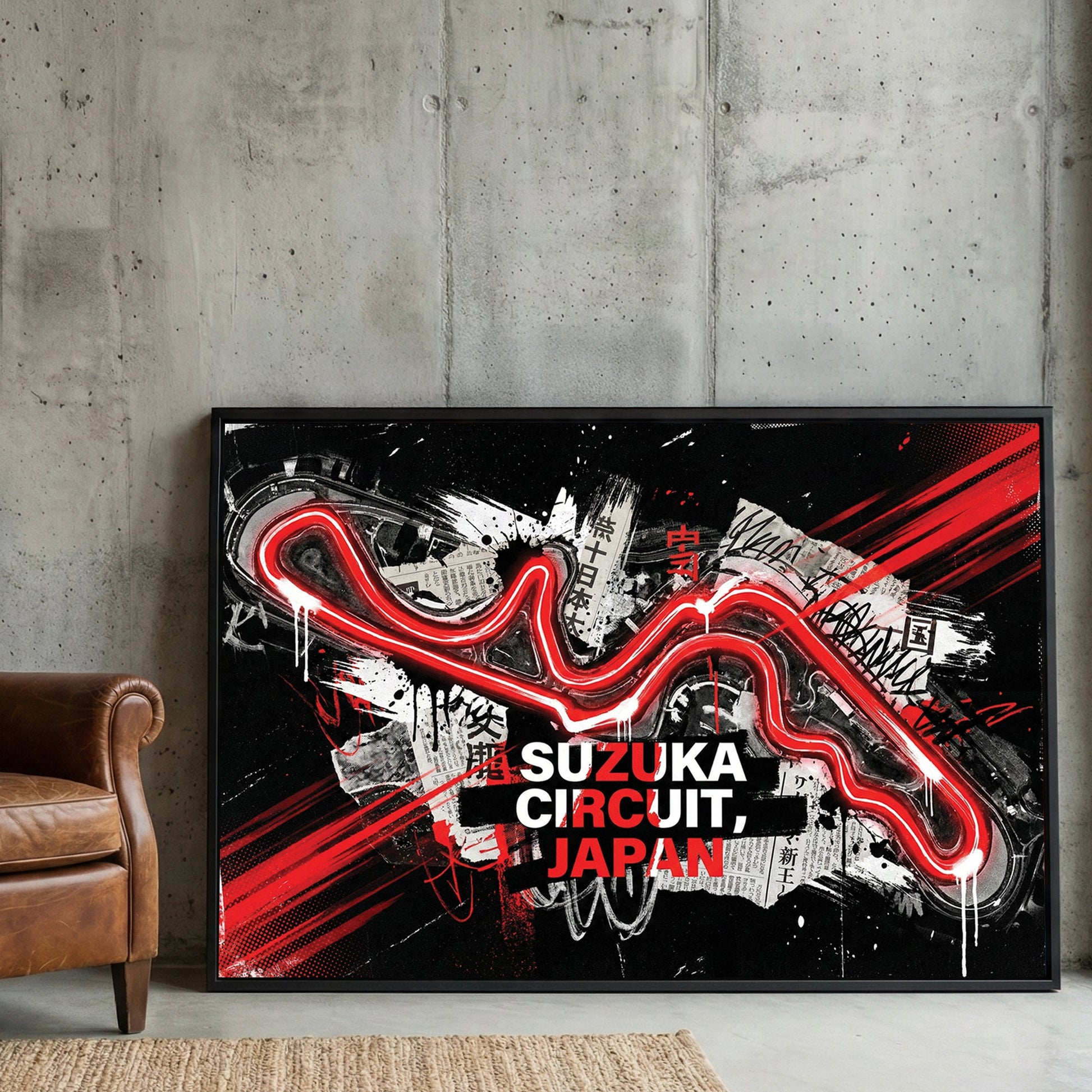 Suzuka circuit racing track neon wall art print