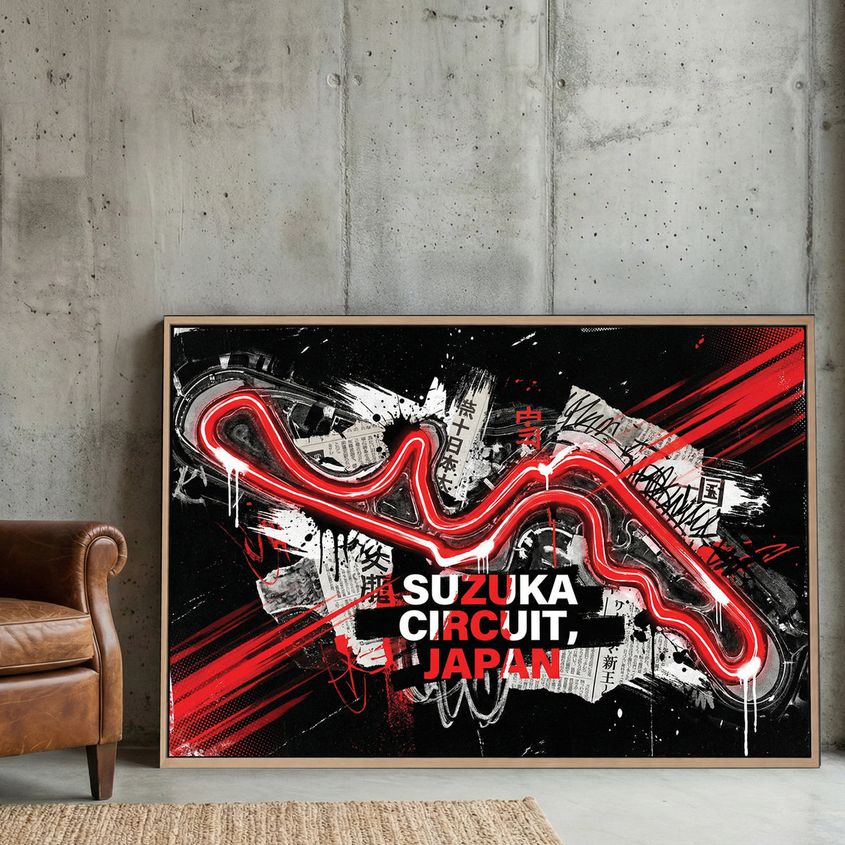 Suzuka circuit racing track neon wall art print