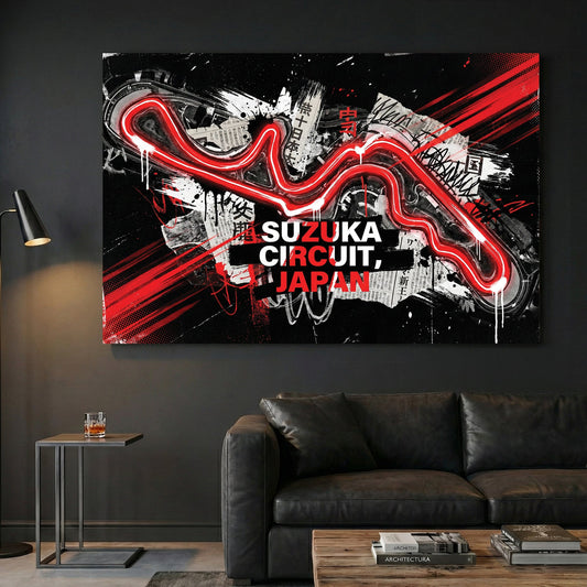 Suzuka circuit racing track neon wall art print