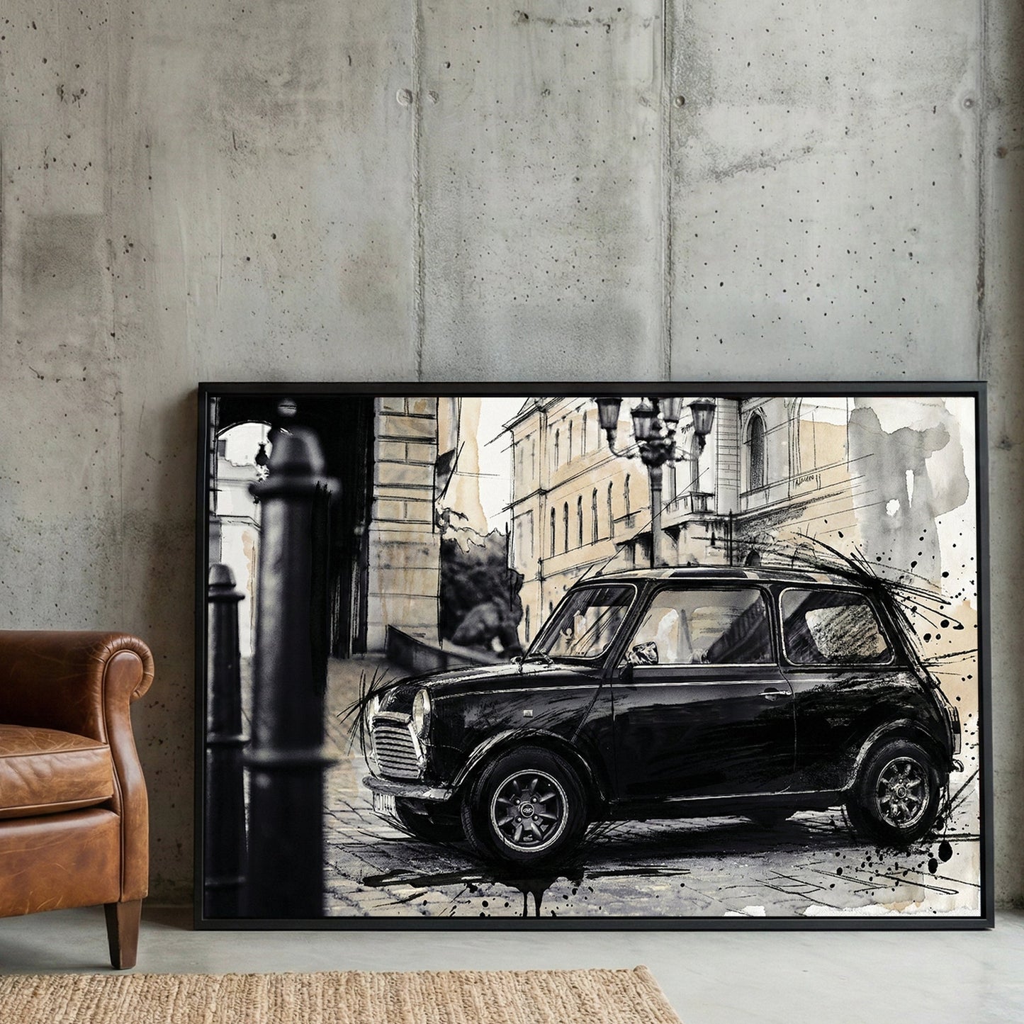 British MINI watercolour sketch wall art print