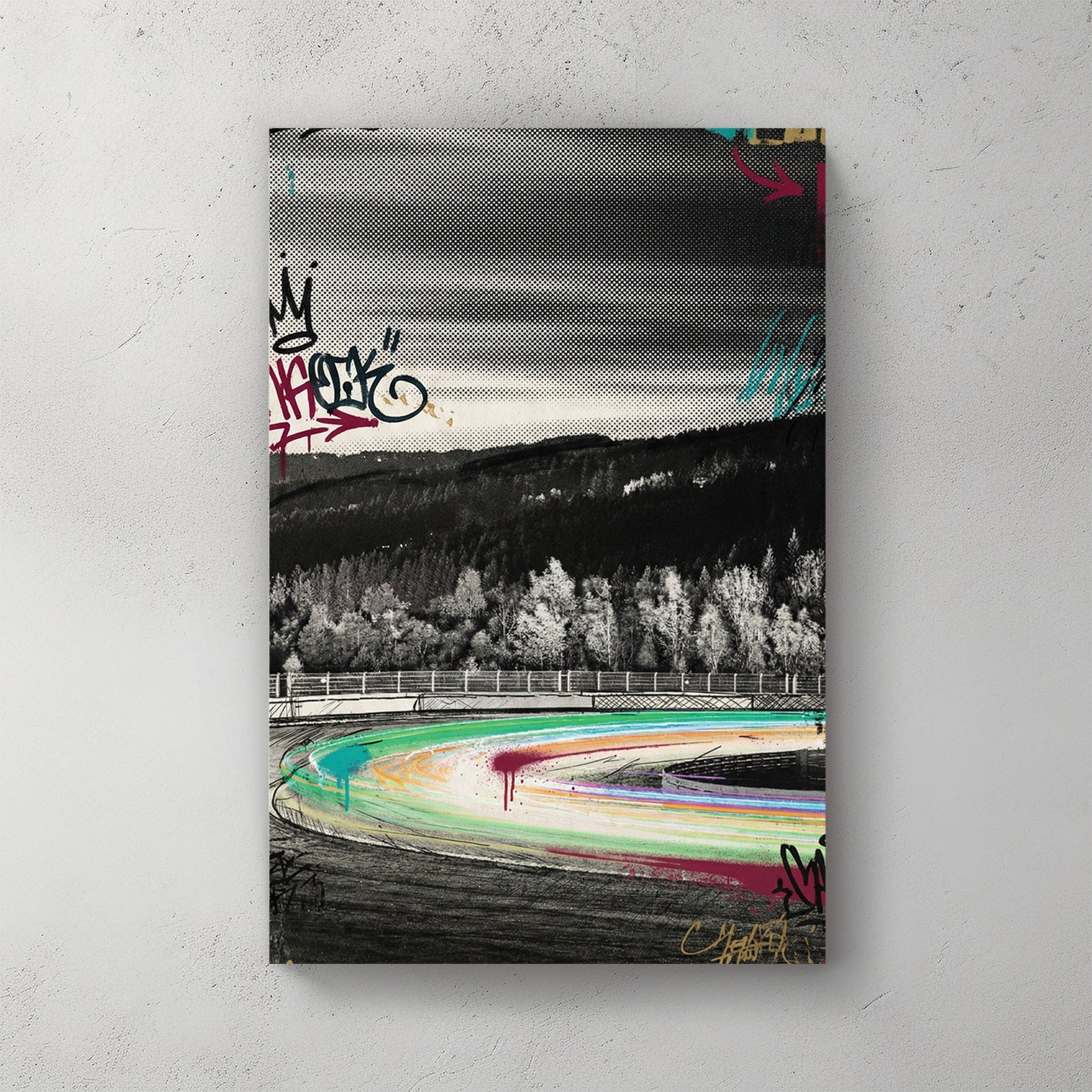 Mountain racetrack neon wall art print