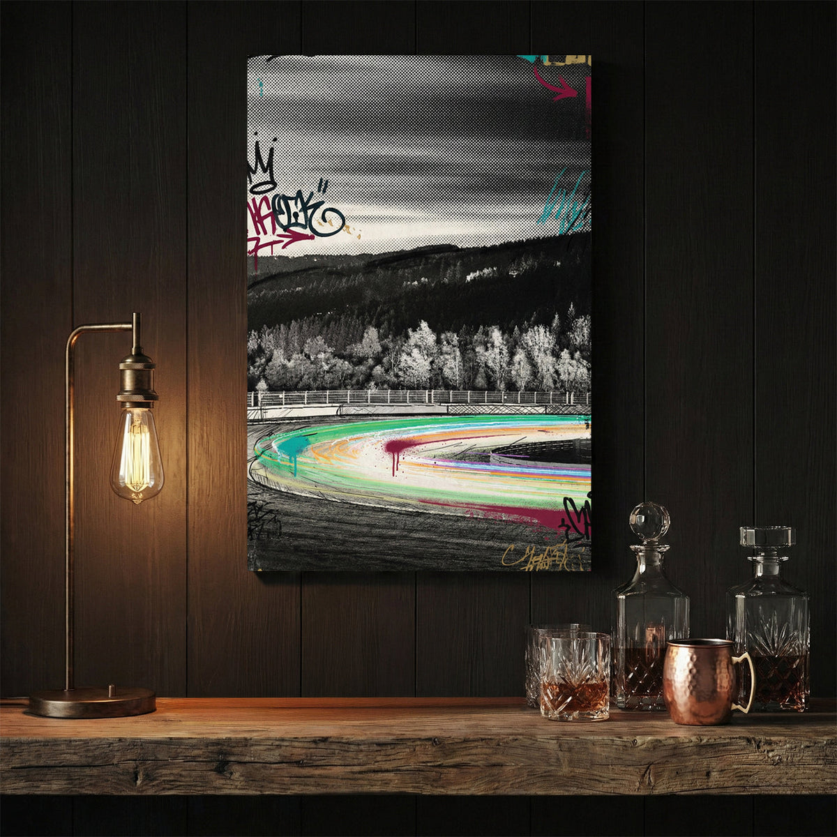 Mountain racetrack neon wall art print
