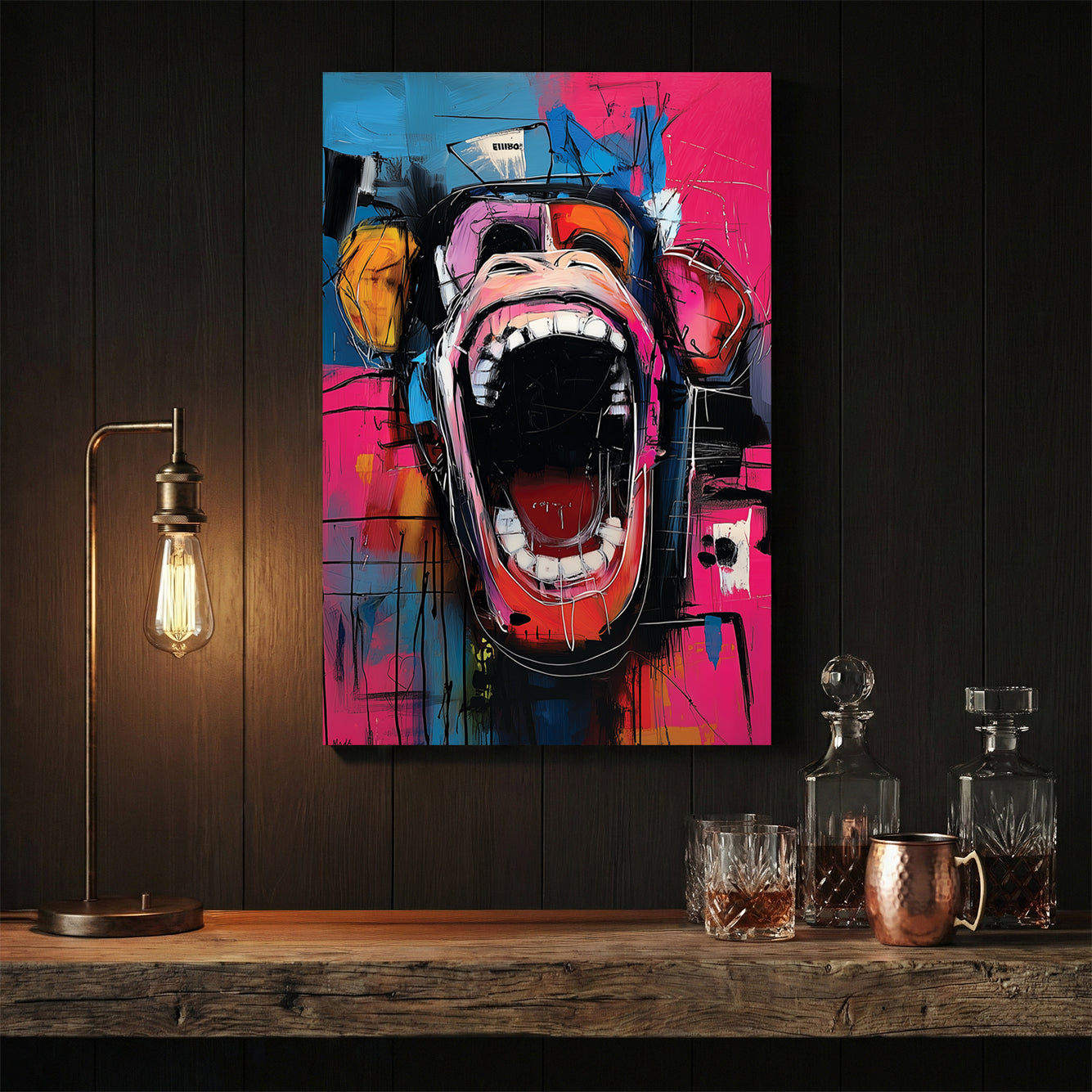 Screaming monkey pop art with bold vibrant colours and expressive face