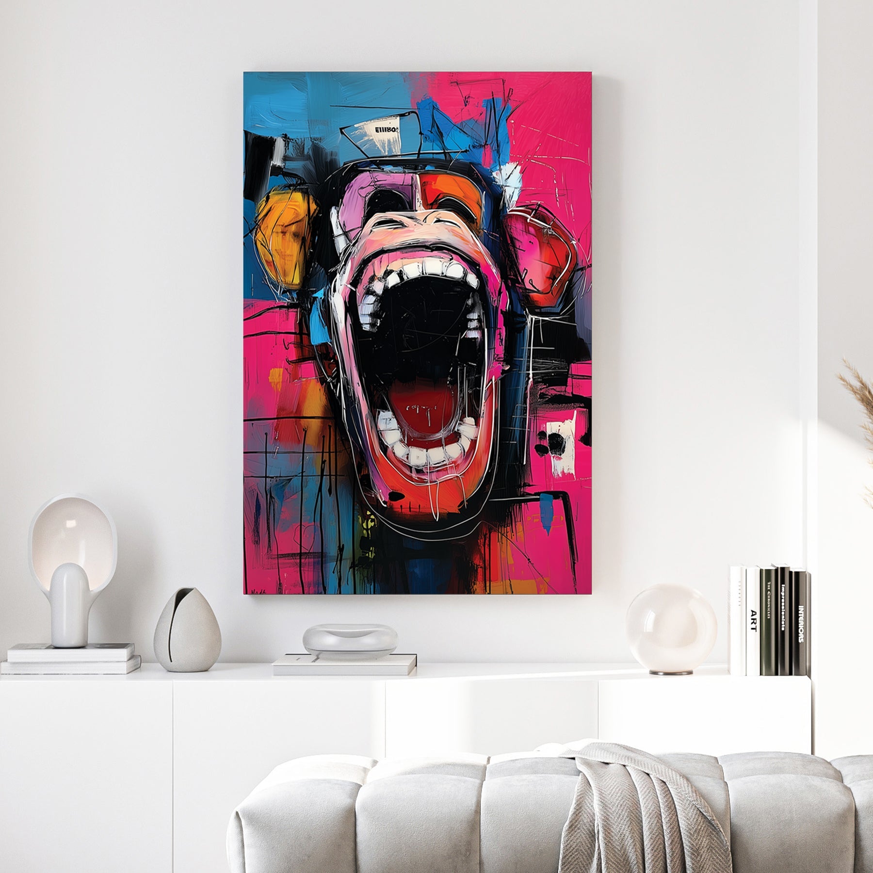 Screaming monkey pop art with bold vibrant colours and expressive face