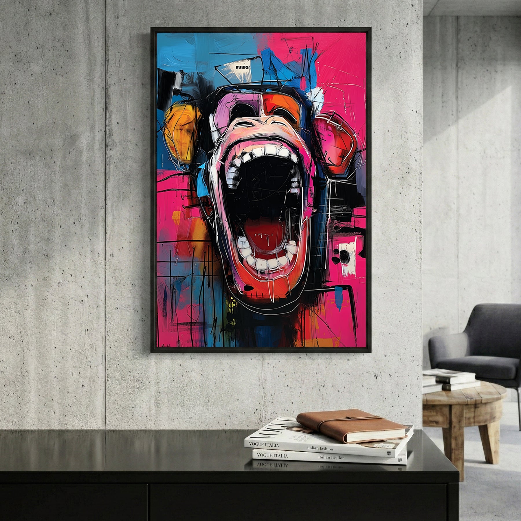 Screaming monkey pop art with bold vibrant colours and expressive face