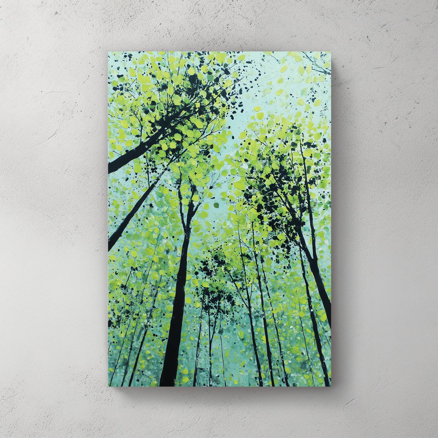 Forest trees with green foliage and speckles wall art print