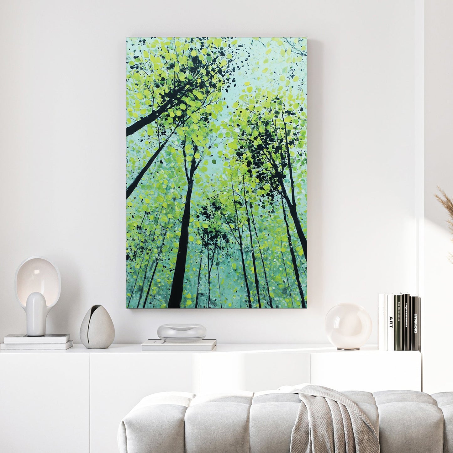 Forest trees with green foliage and speckles wall art print