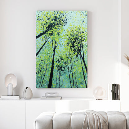 Forest trees with green foliage and speckles wall art print