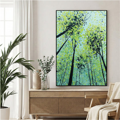 Forest trees with green foliage and speckles wall art print