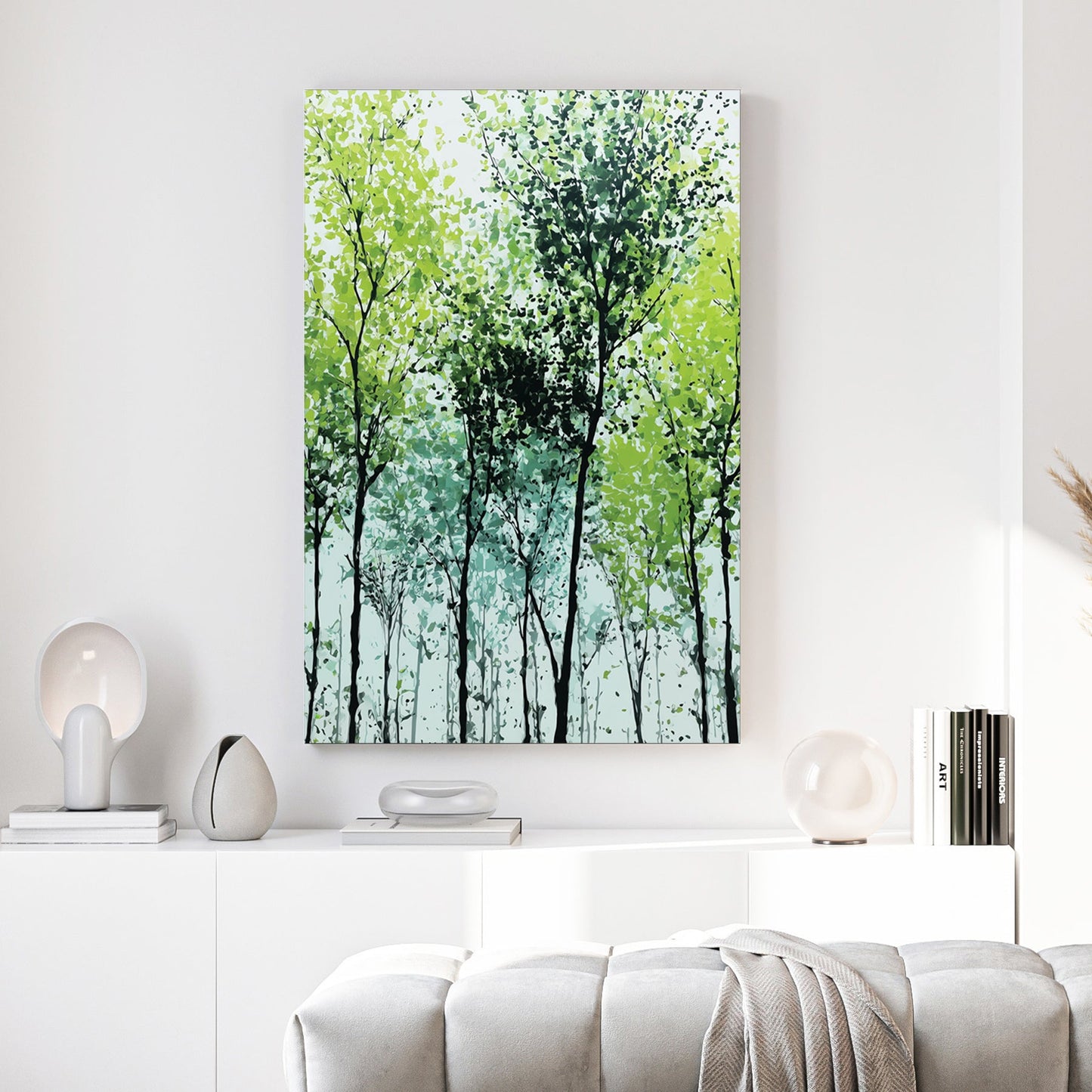 Woodland trees in silhouette with misty foliage wall art print