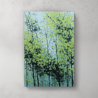 Abstract forest trees with blue and yellow tones wall art print