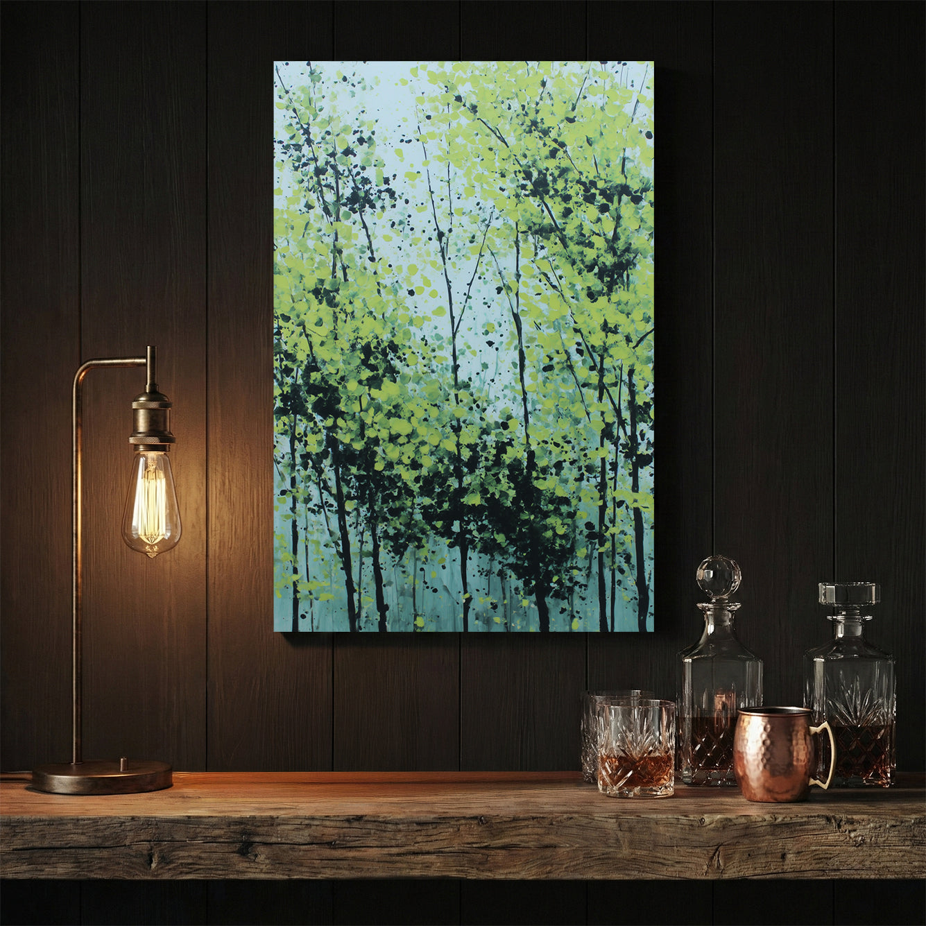 Abstract forest trees with blue and yellow tones wall art print