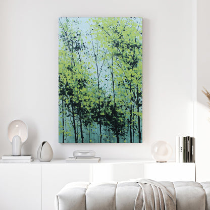 Abstract forest trees with blue and yellow tones wall art print
