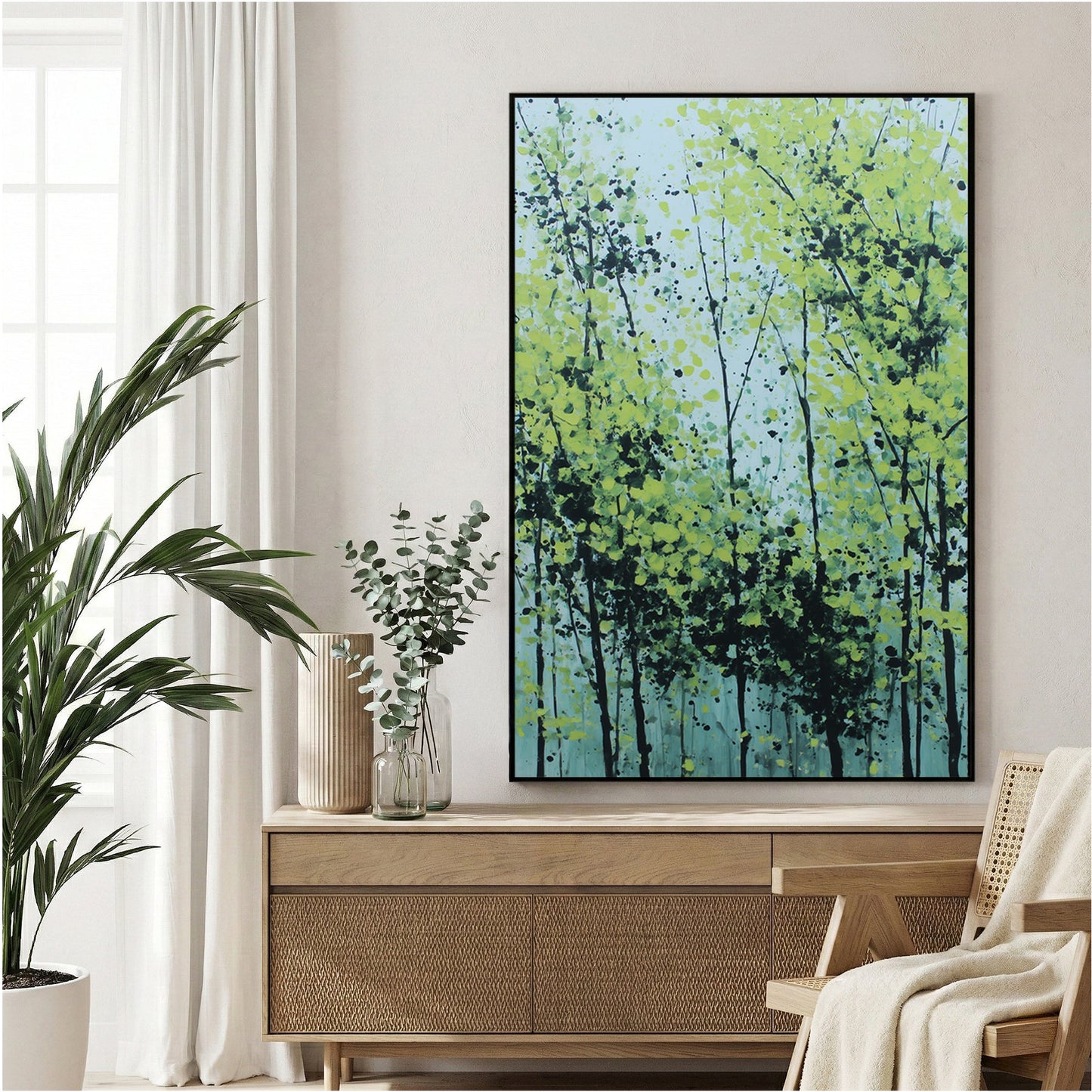 Abstract forest trees with blue and yellow tones wall art print