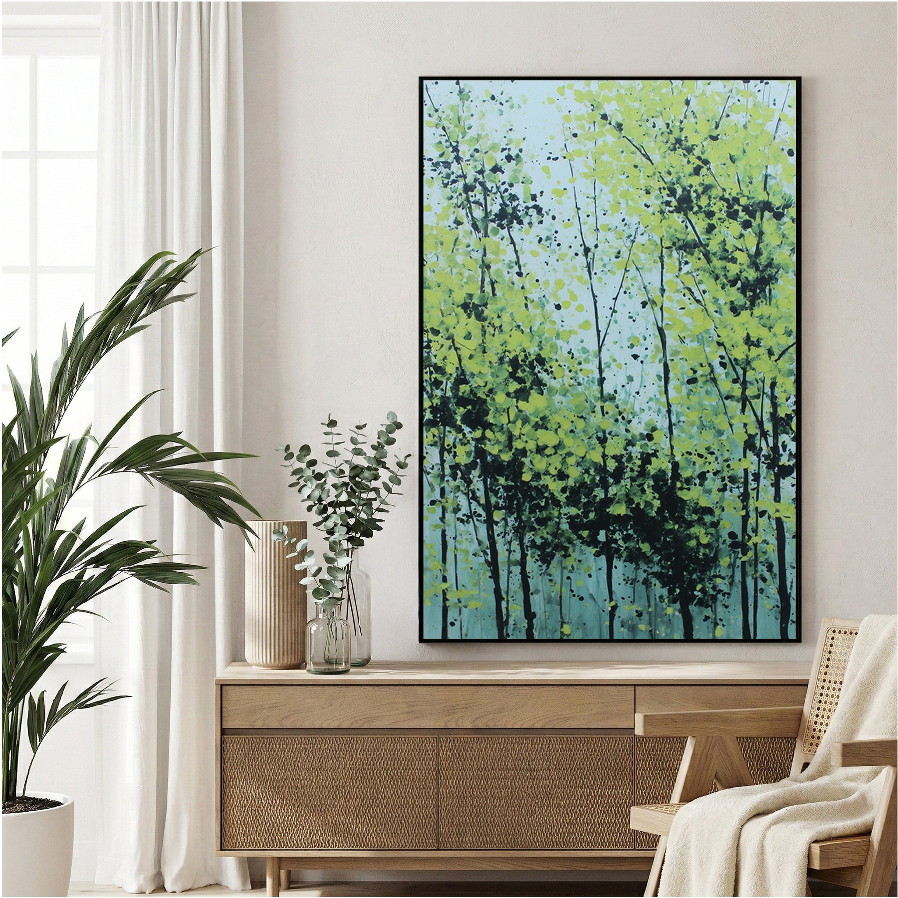 Abstract forest trees with blue and yellow tones wall art print