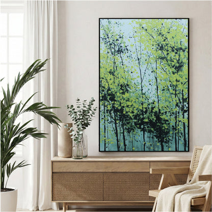 Abstract forest trees with blue and yellow tones wall art print
