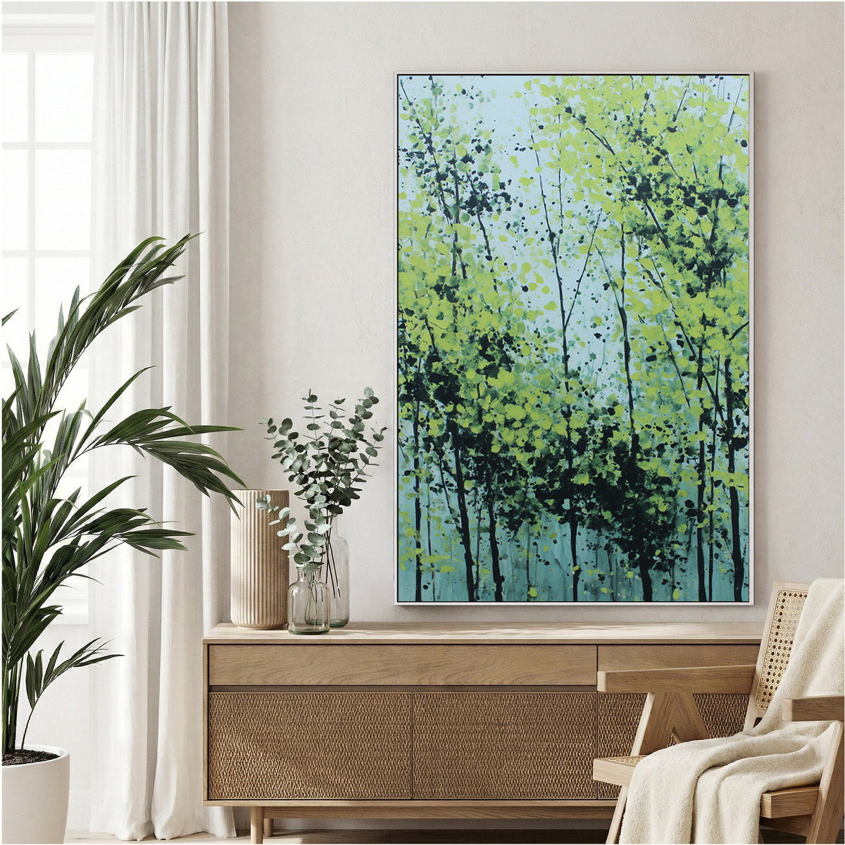 Abstract forest trees with blue and yellow tones wall art print