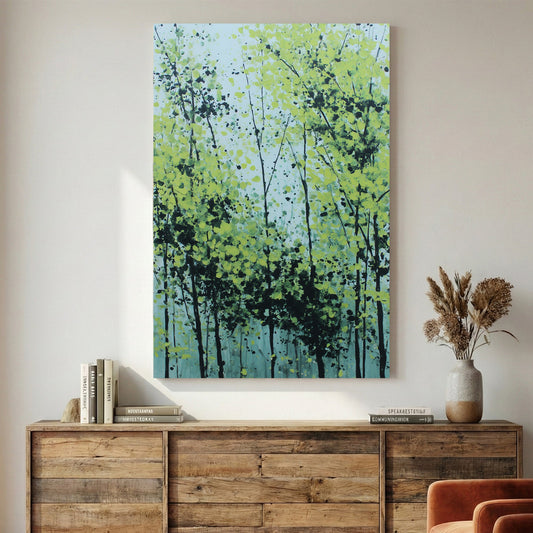 Abstract forest trees with blue and yellow tones wall art print