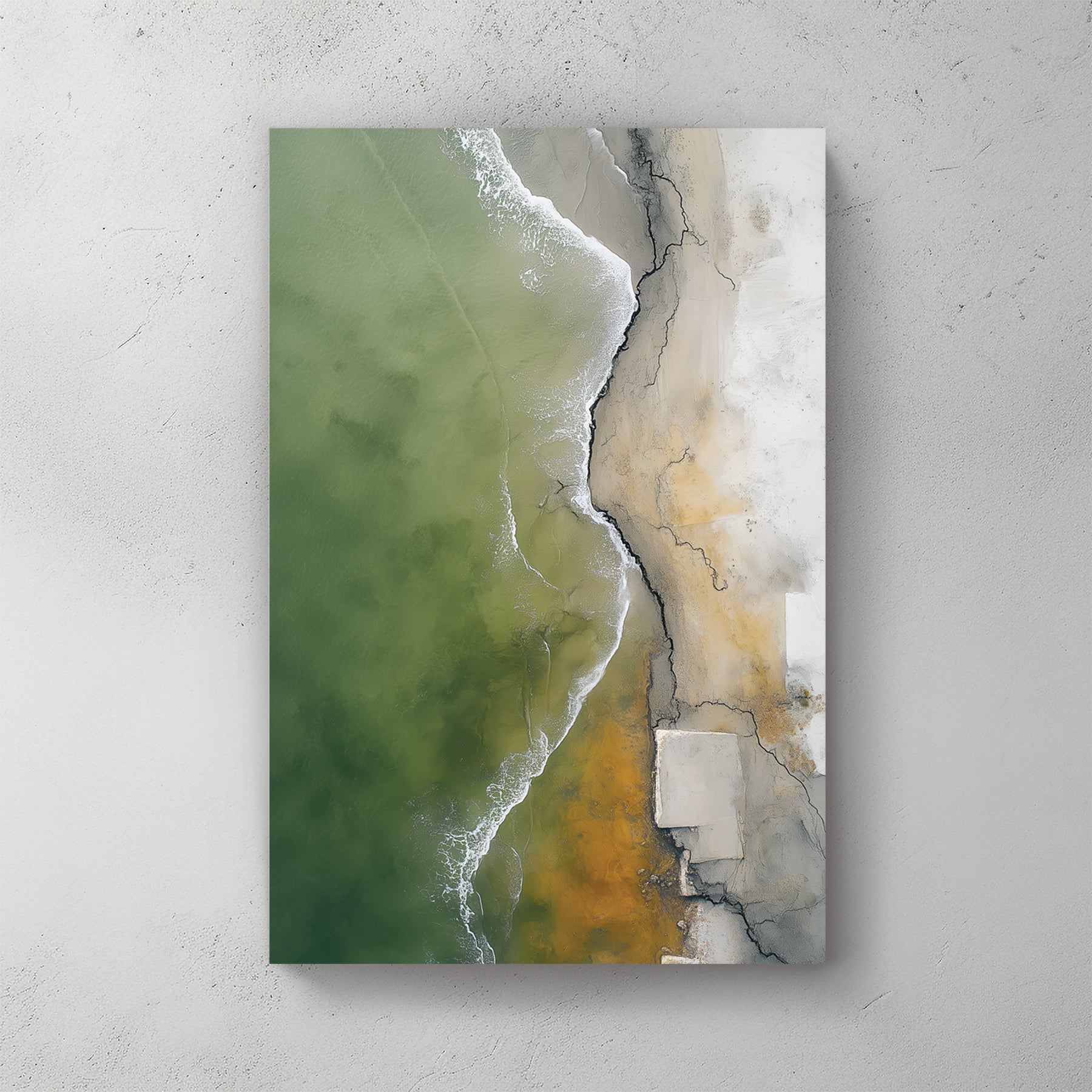 Aerial coastal landscape with turquoise water and sand wall art print