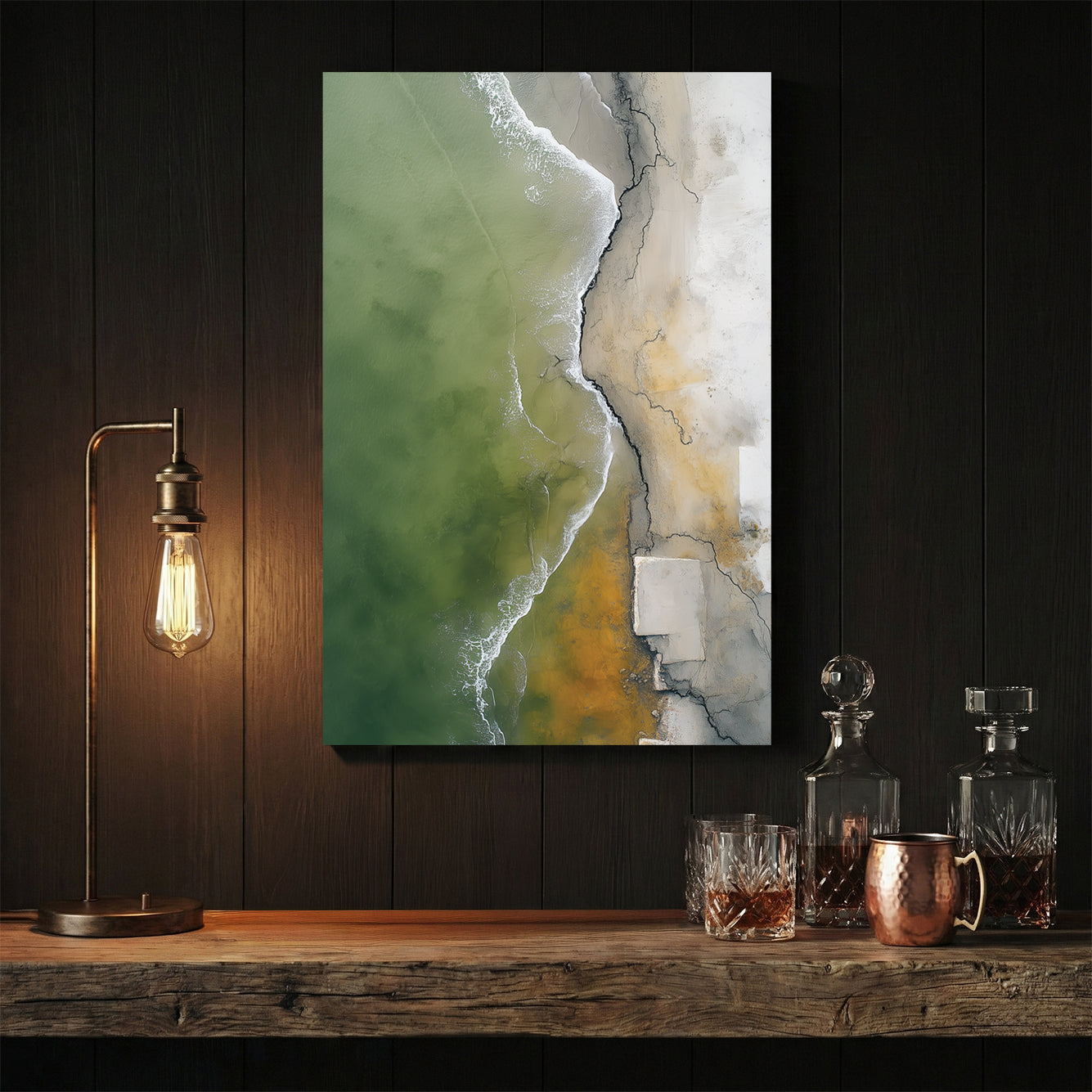 Aerial coastal landscape with turquoise water and sand wall art print