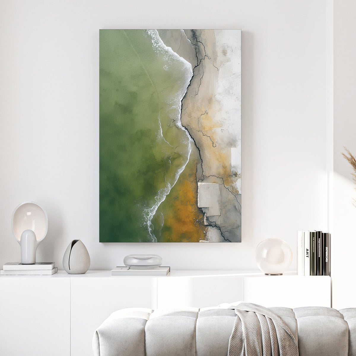 Aerial coastal landscape with turquoise water and sand wall art print