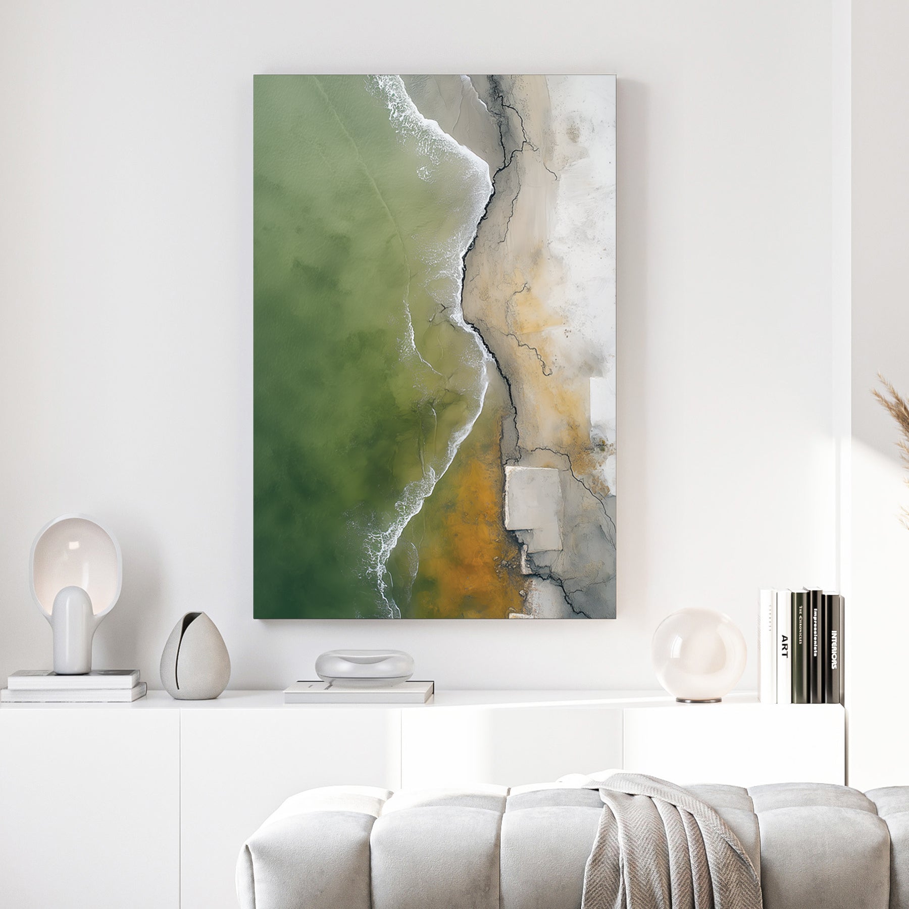 Aerial coastal landscape with turquoise water and sand wall art print