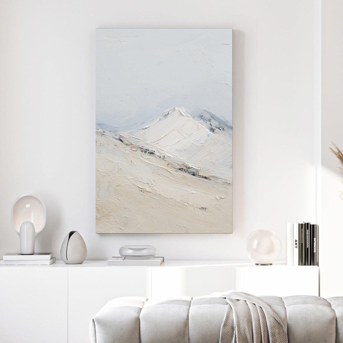 Snow-covered mountain landscape in minimalist style wall art print