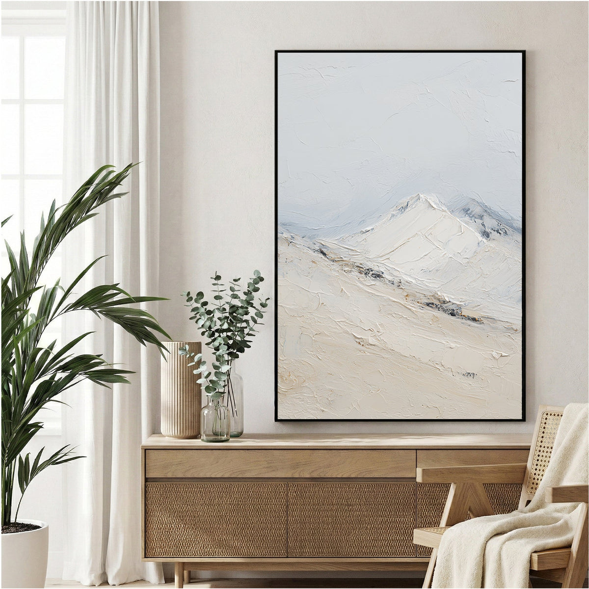 Snow-covered mountain landscape in minimalist style wall art print
