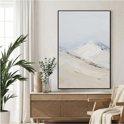 Snow-covered mountain landscape in minimalist style wall art print