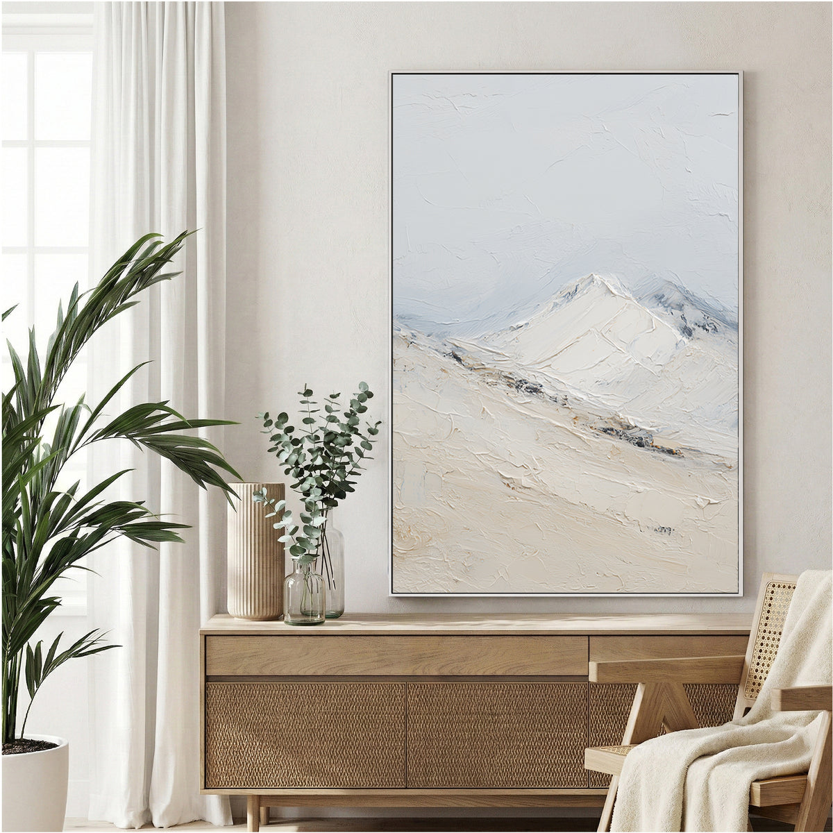 Snow-covered mountain landscape in minimalist style wall art print