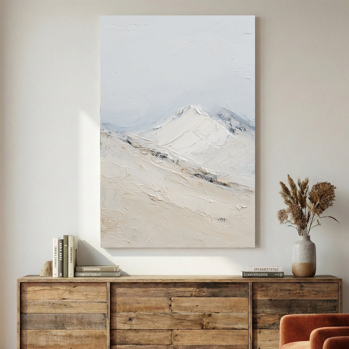 Snow-covered mountain landscape in minimalist style wall art print