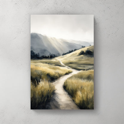 Rolling hills and pastoral landscape with winding path wall art print