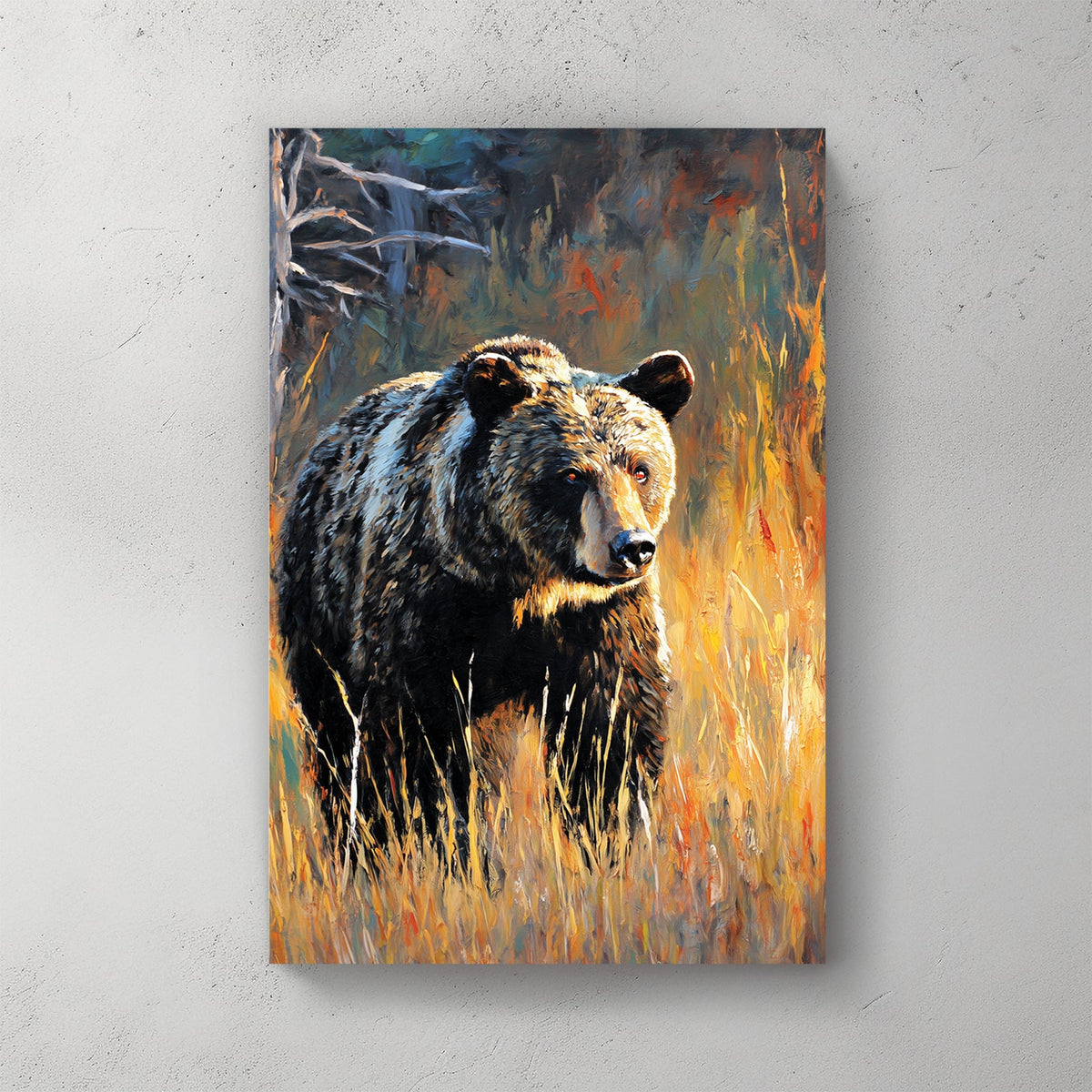 Black bear in autumn forest with golden and orange tones wildlife wall art print
