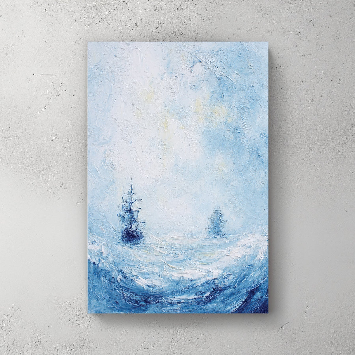 Sailboat on calm ocean watercolour painting soft blue and pink tones maritime wall art
