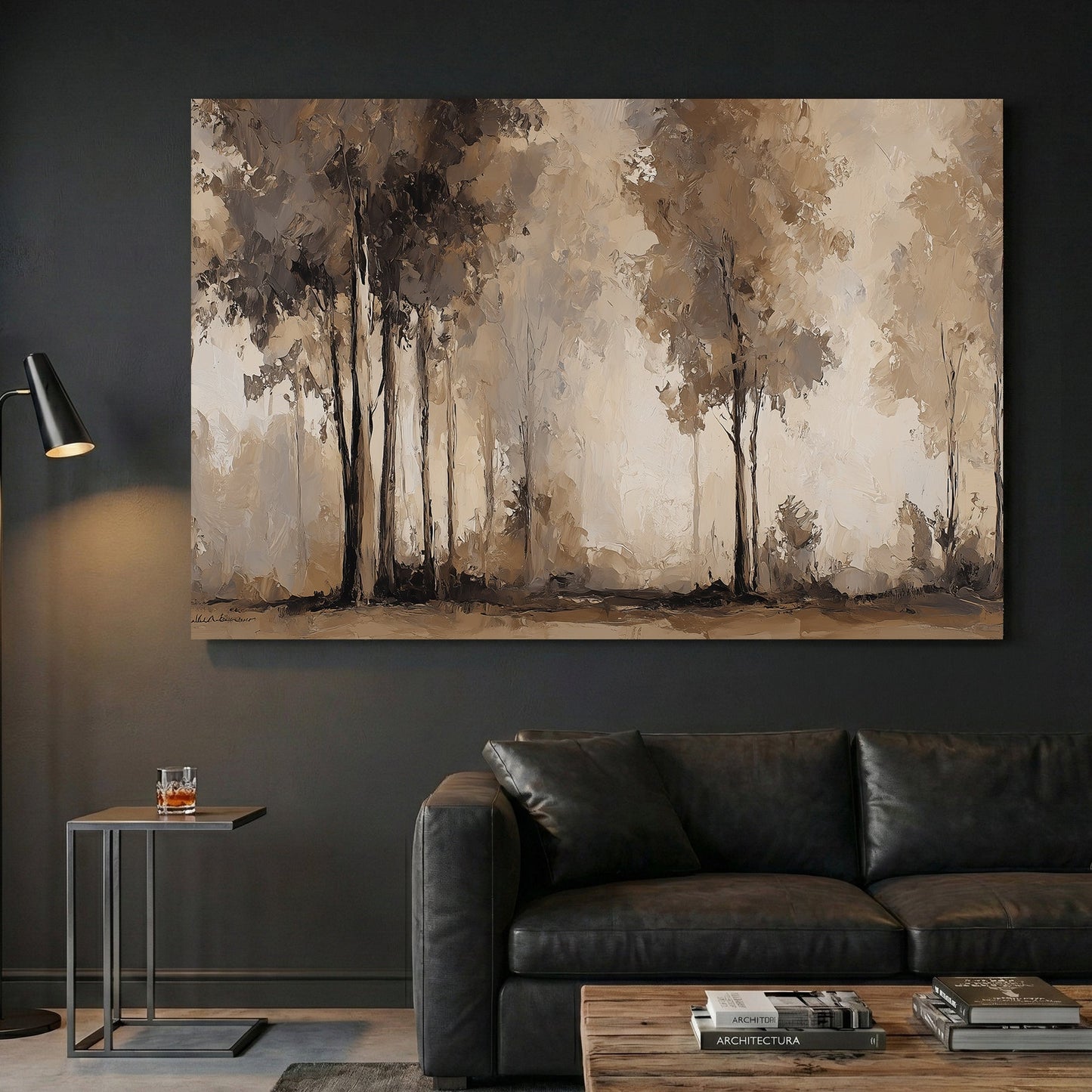 Tall forest trees in soft muted tones minimal landscape wall art print