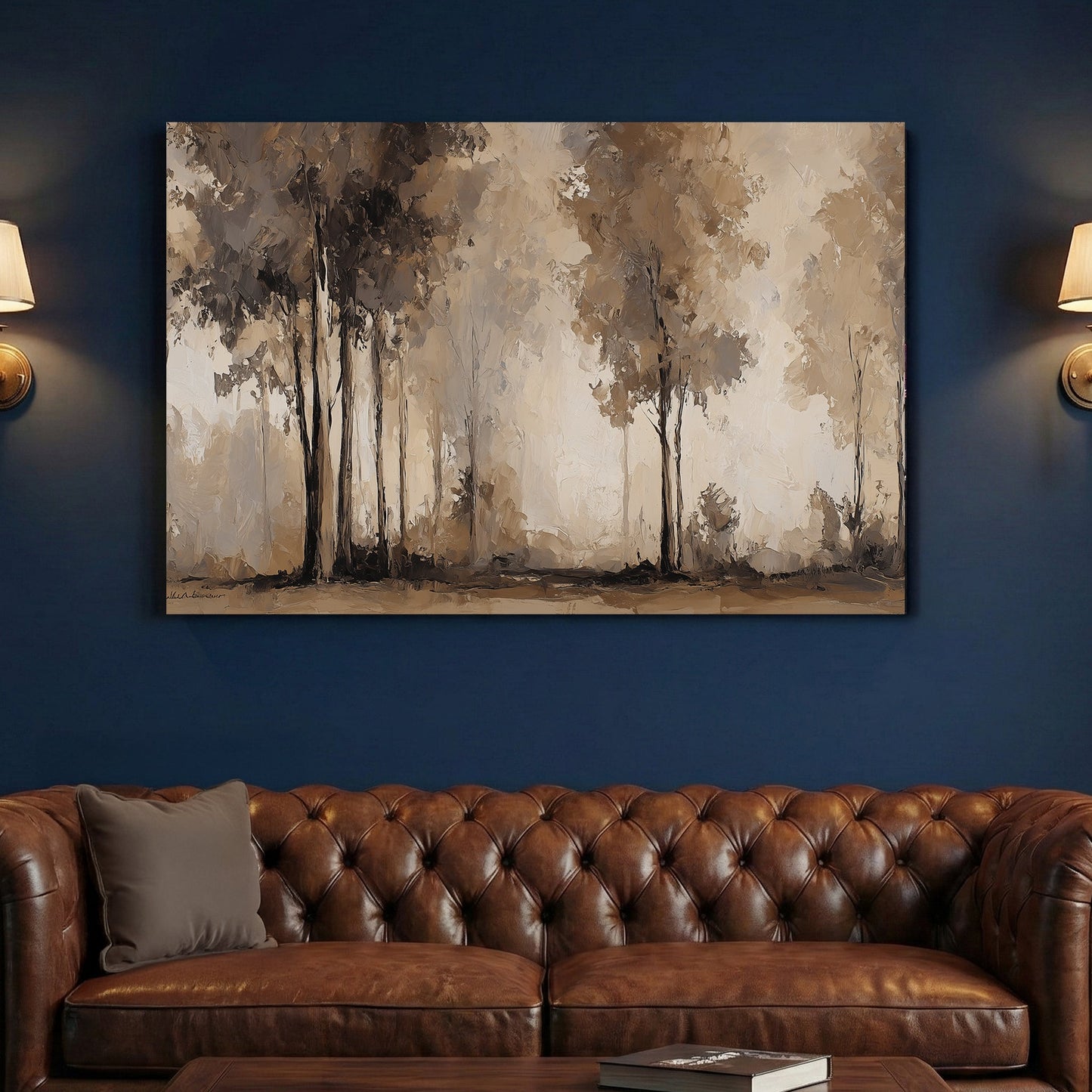 Tall forest trees in soft muted tones minimal landscape wall art print