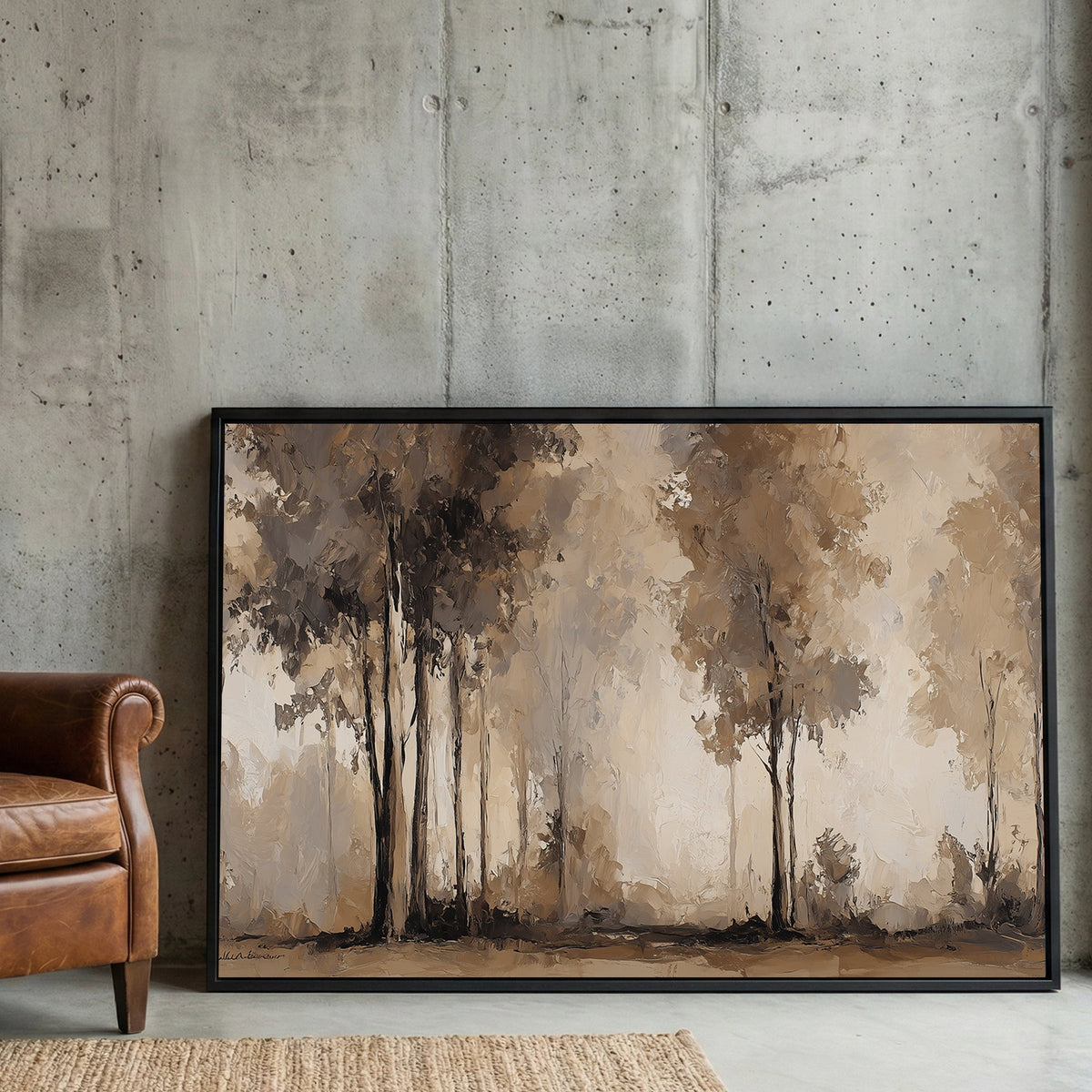 Tall forest trees in soft muted tones minimal landscape wall art print