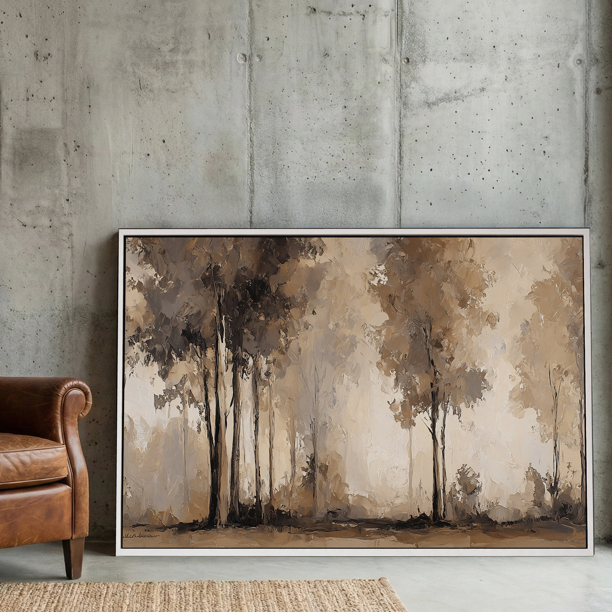 Tall forest trees in soft muted tones minimal landscape wall art print