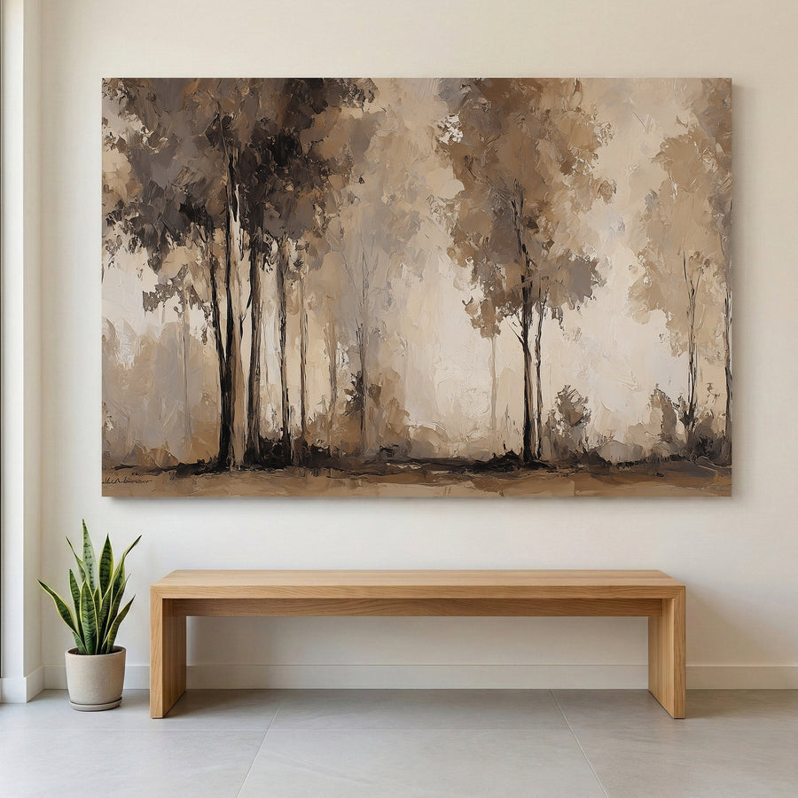 Tall forest trees in soft muted tones minimal landscape wall art print